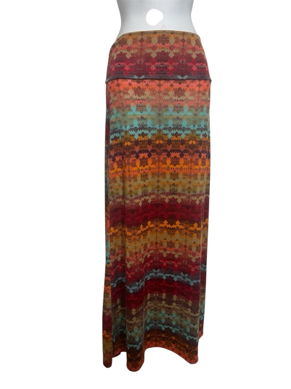 Boho Hippie Multicolor Maxi Skirt Size Small Wide Fold Over Waist Festival